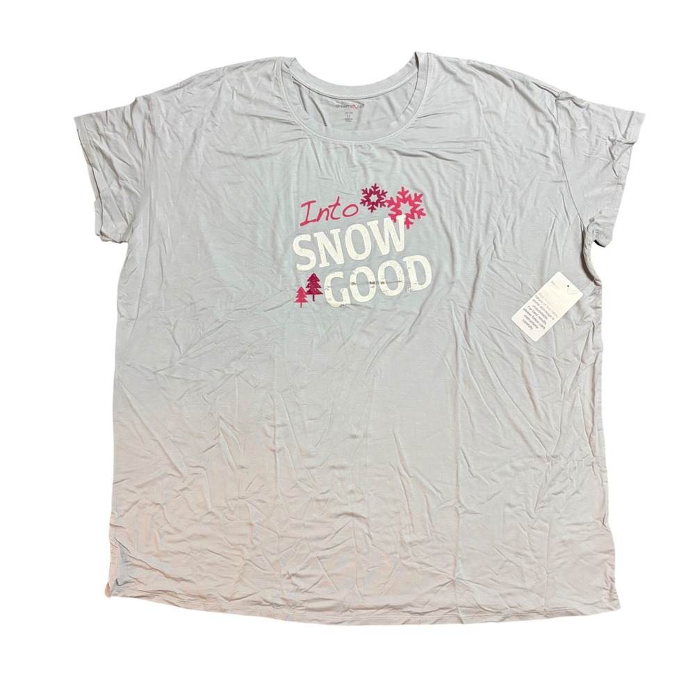 Dreams & Co. Womens 2X Sleep Shirt Gray Into Snow Good Snowflake Nightgown NWT